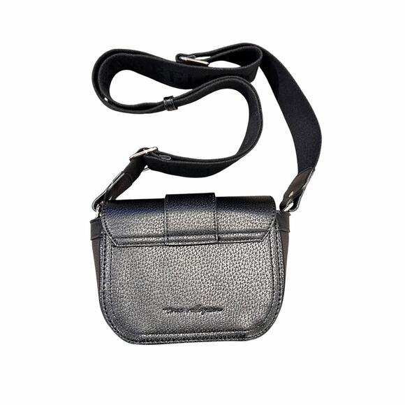 True Religion Mini Flap Crossbody Bag Black Gold Horseshoe Hardware - Picture 2 of 6